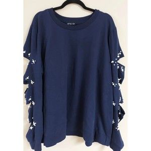 Venus Oversized Pearl/Gold Embellished Cutout Sweatshirt Navy 3XL